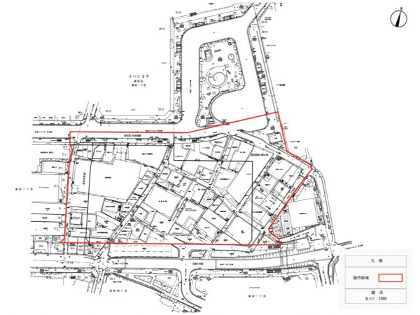 浦和駅西口南高砂地区第一種市街地再開発事業_施行区域図※出典：浦和駅西口南高砂地区市街地再開発組合 事業計画書（2023年1月）