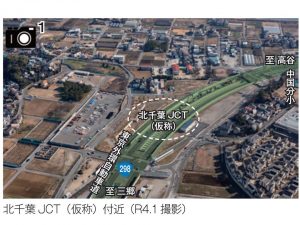 千葉北道路（市川・松戸区間）と接続する外環の北千葉JCTは、すでに工事に着手している（出典：国土交通省資料）
