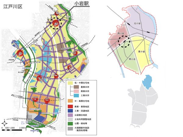 江戸川区小岩地域の位置　※出典：「江戸川区都市計画マスタープラン」、p42、p188 を一部編集