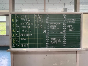 随所に小学校時の面影が残る飛騨高山蒸溜所。学校行事を記した職員室の黒板も当時のままで、今にも児童たちの笑い声が聞こえてきそう