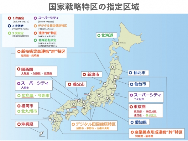 国家戦略特区の指定区域　※出典：内閣府_国家戦略特区に関する公式ホームページ（https://www.chisou.go.jp/tiiki/kokusentoc/index.html）
