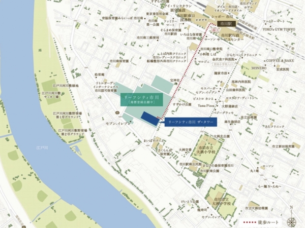 リーフシティ市川の位置図　※出典：三井不動産レジデンシャル株式会社外3社「総武線沿線最大級の大規模複合開発「リーフシティ市川」内に誕生「リーフシティ市川　ザ・タワー」」 2024年10月25日