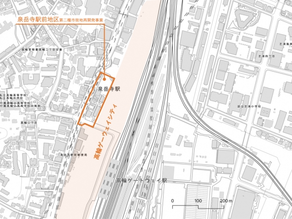 泉岳寺駅と市街地再開発事業の位置　※出典：国土地理院地図を一部加工