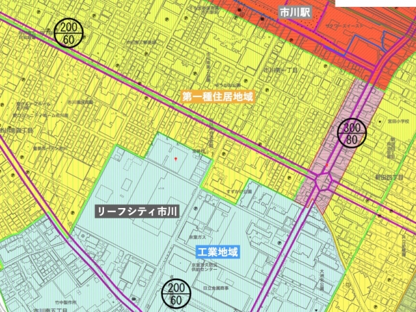 リーフシティ市川周辺の用途地域　※出典：市川市地図情報システム（2024年3月29日現在、最終閲覧2025年5月14日）