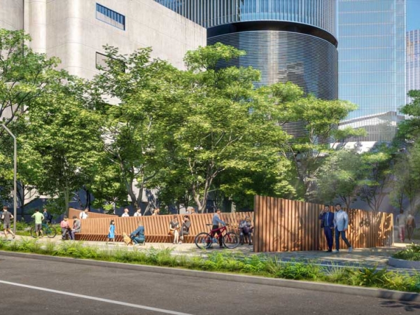 大阪マルビル周辺に緑化スペースを設けて人が集まる環境に整備する予定だ
