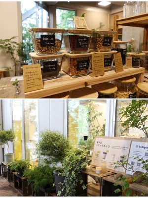 １階のカフェ、ショップでもオーガニックな商品を置き、環境に配慮した取組みを行っている（筆者撮影）