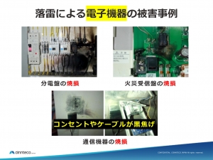 雷が落ちた場合、避雷針があっても誘導雷によって被害が発生する。火災のリスクもあるという（提供：エスヨン）
