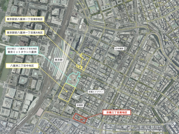 京橋三丁目東地区の位置　※出典：国土地理院地図を一部加工