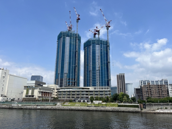 月島三丁目北地区第一種市街地再開発事業の建築状況