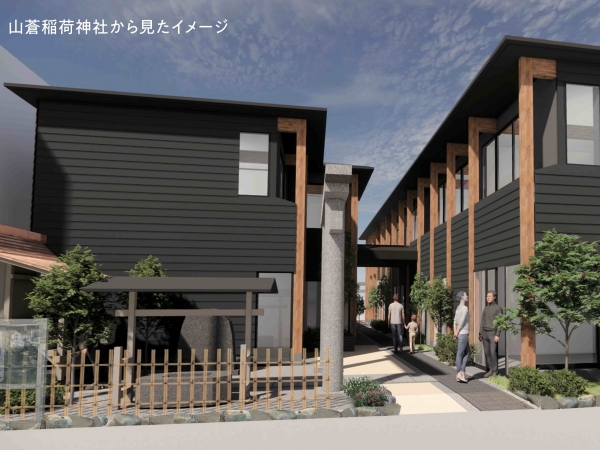 神社側から見た「kuguru」の外観（以降、写真や画像の提供：ブルースタジオ）