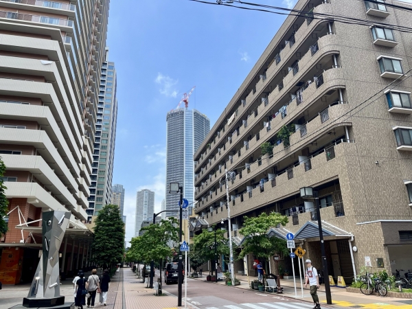 月島三丁目北地区第一種市街地再開発事業の建築状況