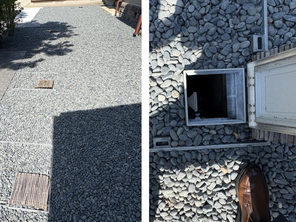 表座敷の小屋組みの補強工事の様子。グレーの鉄骨部材は今回の補強。手前の交差するブレース材はもともとあったものを復原したもの（写真：NARU建築写真事務所）