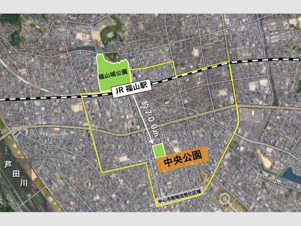まなびの館ローズコムから見た福山市中央公園