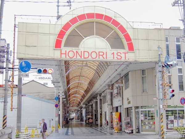 アーケード改修前の本通商店街の北口（2008年 ライター撮影）