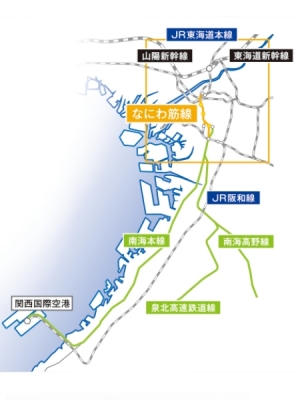 泉佐野市は関西国際空港の対岸にある都市で、人口は約10万人。大阪都心部までの移動時間が短縮されることで、より暮らしやすい街になりそうだ（出典：関西高速鉄道ホームページ）