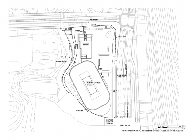 再開発のエリア　※出典：高輪三丁目品川駅前地区市街地再開発組合「高輪三丁目品川駅前地区第一種市街地再開発事業　事業計画書」
