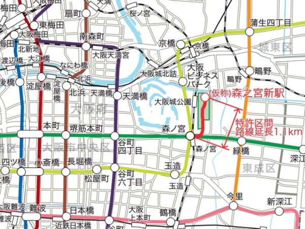 大阪城公園に隣接する広大な都心のオアシスを身近に感じられるのも、森之宮新駅周辺の魅力（出典：大阪メトロホームページ）