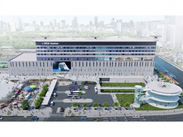 新駅・駅ビル、駅前空間のデザインパース（画像引用：Osaka Metro「大阪城東部地区1.5期開発における新駅・駅ビル、駅前空間の開発の推進について」）