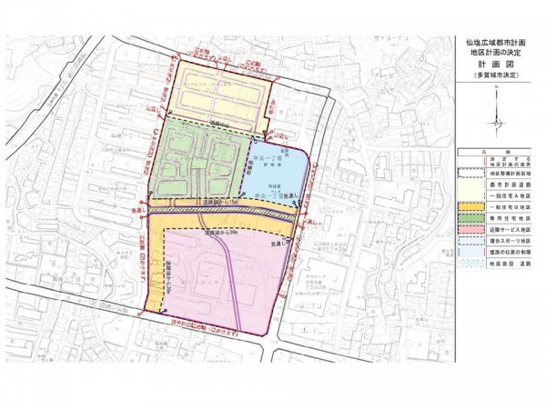水色部分が野球場跡地。ここに複合スポーツ施設が整備される（出典：多賀城市資料）