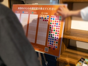 来場者にイベントの満足度をシールで示してもらうボードには、欄外にあふれるほどの「満足」との回答が集まった